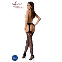 Еротичні панчохи-стокінги Passion S024 One Size, Black, імітація панчіх та пояса з гартерами — Переглянути зображення 4