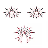 Пестіс з кристалів Petits Joujoux Gloria set of 3 - Black/Red, прикраса на груди та вульву — Переглянути зображення 1
