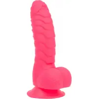Ребристий фалоімітатор на присосці ADDICTION — Tom 7″ Dildo With Balls — Pink, віброкуля в подарунок — Переглянути зображення 3