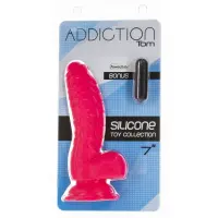 Ребристий фалоімітатор на присосці ADDICTION — Tom 7″ Dildo With Balls — Pink, віброкуля в подарунок — Переглянути зображення 6