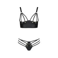 Комплект из эко-кожи с люверсами и ремешками Passion MALWIA BIKINI L/XL, black, бра и трусики