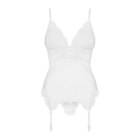 Сатиновий мереживний корсет Obsessive 810-COR-2 babydoll &amp; thong L/XL, білий, корсет, танга — Переглянути зображення 5