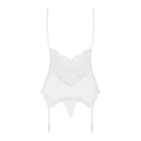 Сатиновий мереживний корсет Obsessive 810-COR-2 babydoll &amp; thong L/XL, білий, корсет, танга — Переглянути зображення 6