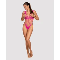 Сітчастий бодістокінг із поздовжніми вирізами Obsessive B121 teddy S/M/L, рожевий — Переглянути зображення 3