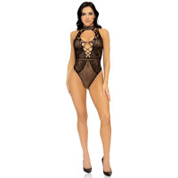 Leg Avenue Net and lace halter bodysuit OS Black Leg Avenue Net and lace halter bodysuit OS Black