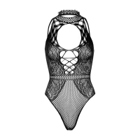 Leg Avenue Net and lace halter bodysuit OS Black — Переглянути зображення 11