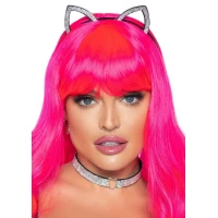 Набір кішечки Leg Avenue Cat ear headband and choker, чокер та вушка, прикрашений стразами — Переглянути зображення 1