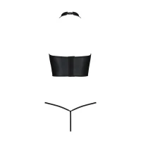 Комплект білизни з відкритими грудьми Passion GENEVIA SET WITH OPEN BRA S/M black, корсет, стрінги — Переглянути зображення 4