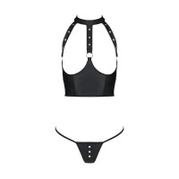 Комплект белья с открытой грудью Passion GENEVIA SET WITH OPEN BRA S/M black, корсет, стринги