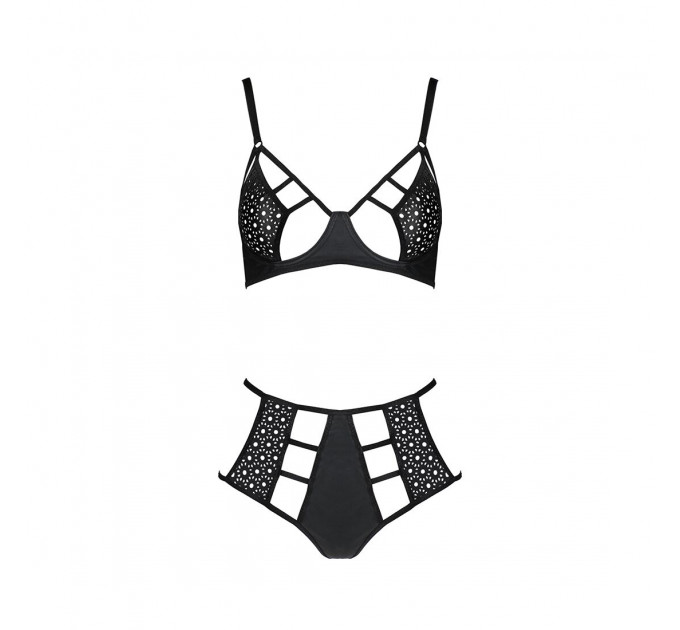 Комплект білизни Passion TASMINA SET S/M black, ліф, високі трусики з корсетом ззаду