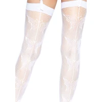 Панчохи-сітка зі швом ззаду Leg Avenue Butterfly back seam thigh highs One size White — Просмотреть изображение 4