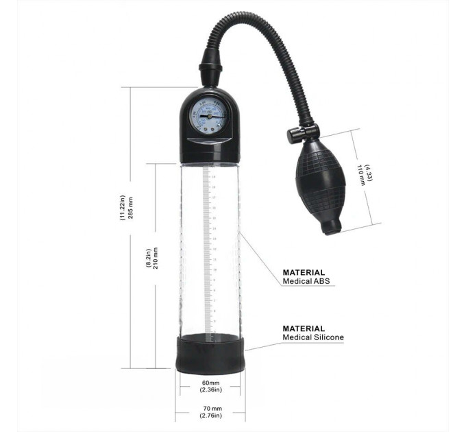 Вакуумна помпа Men Powerup зі стрілковим манометром і ручною «грушею»