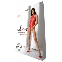Бодістокінг з імітацією корсетної шнурівки Passion BS094 One Size, red, квітковий візерунок, з досту — Переглянути зображення 6