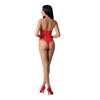 Бодістокінг з імітацією корсетної шнурівки Passion BS094 One Size, red, квітковий візерунок, з досту — Переглянути зображення 2