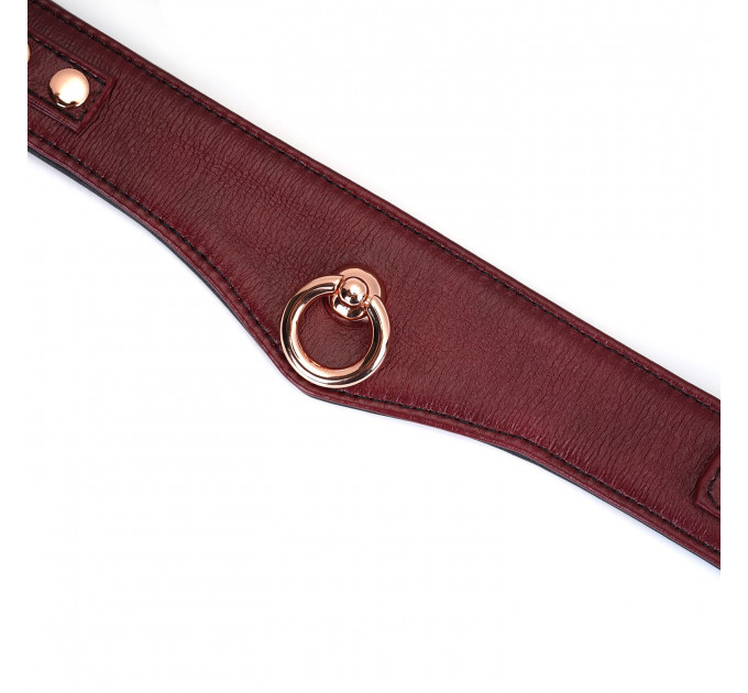 Шкіряний нашийник з повідцем Liebe Seele Wine Red Curved Collar, замок-сердечко