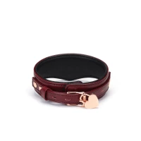 Шкіряний нашийник з повідцем Liebe Seele Wine Red Curved Collar, замок-сердечко — Переглянути зображення 2