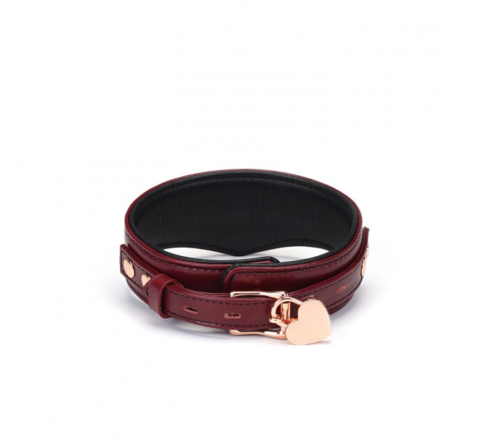 Шкіряний нашийник з повідцем Liebe Seele Wine Red Curved Collar, замок-сердечко