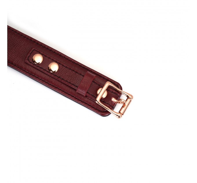 Шкіряний нашийник з повідцем Liebe Seele Wine Red Curved Collar, замок-сердечко