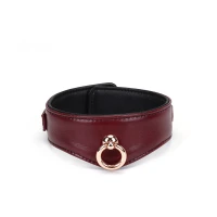 Шкіряний нашийник з повідцем Liebe Seele Wine Red Curved Collar, замок-сердечко — Переглянути зображення 4