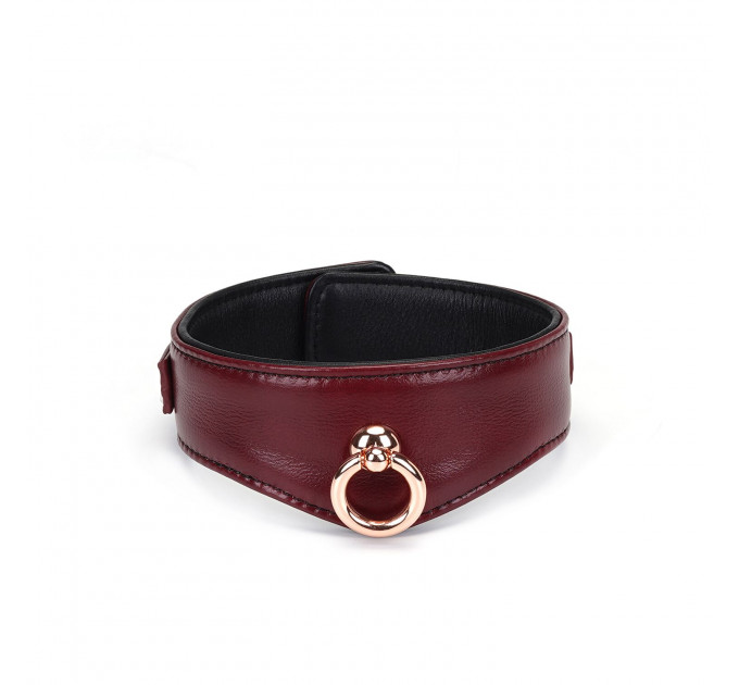 Шкіряний нашийник з повідцем Liebe Seele Wine Red Curved Collar, замок-сердечко