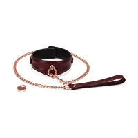 Шкіряний нашийник з повідцем Liebe Seele Wine Red Curved Collar, замок-сердечко — Переглянути зображення 1