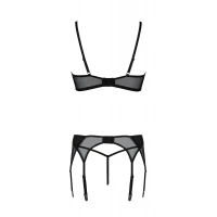 Комплект Passion LEAFA SET black S/M, мереживо+сітка, бюстгальтер на кісточках, стрінги, пояс для панчіх — Переглянути зображення 4