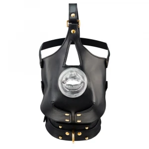 Маска-збруя для мінету з повідцем LOCKINK SEVANDA Blowjob Head Muzzle with Leash, чорна