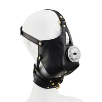 Маска-збруя для мінету з повідцем LOCKINK SEVANDA Blowjob Head Muzzle with Leash, чорна — Переглянути зображення 4