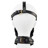 Маска-збруя для мінету з повідцем LOCKINK SEVANDA Blowjob Head Muzzle with Leash, чорна — Переглянути зображення 9