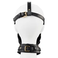 Маска-збруя для мінету з повідцем LOCKINK SEVANDA Blowjob Head Muzzle with Leash, чорна — Переглянути зображення 16