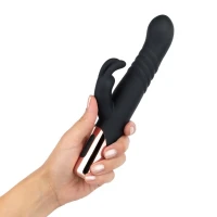 Вібратор-кролик Rosy Gold - Rabbit Vibrator with thrusting function - Black — Переглянути зображення 8