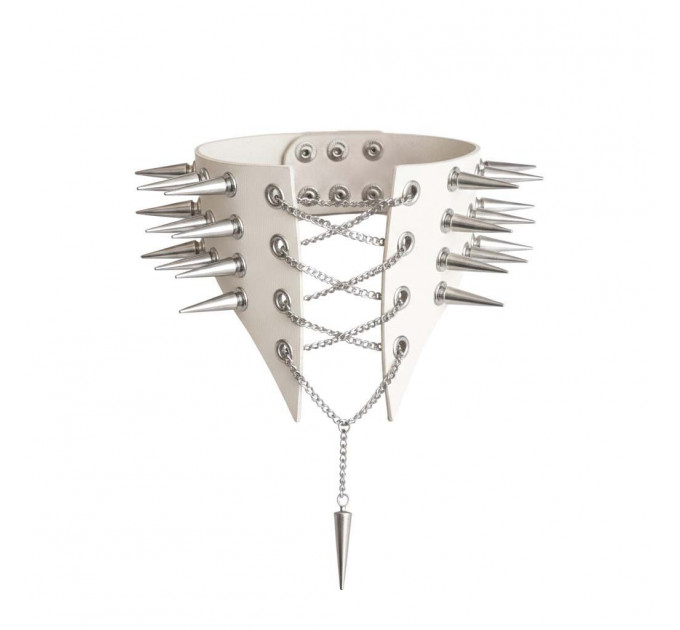 Чокер-комір з шипами Art of Sex - Ariadne, натуральна шкіра, колір білий, L-2XL