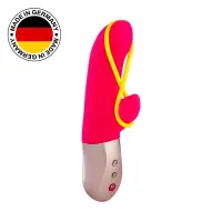 Мінівібратор-кролик зі стимулювальною стрічкою Fun Factory AMORINO pink/neon yellow (м'яте паковання!!!) — Переглянути зображення 1