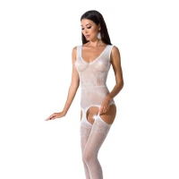 Сітчастий бодістокінг Passion BS062 One Size, White, комбінезон, імітація панчіх, відкритий доступ — Переглянути зображення 1