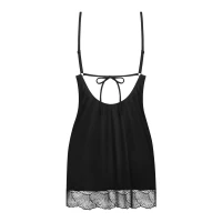 Пеньюар Obsessive Lobellis chemise &amp; thong, M/L, чорний, мереживне оздоблення, стрінги в комплекті — Просмотреть изображение 4