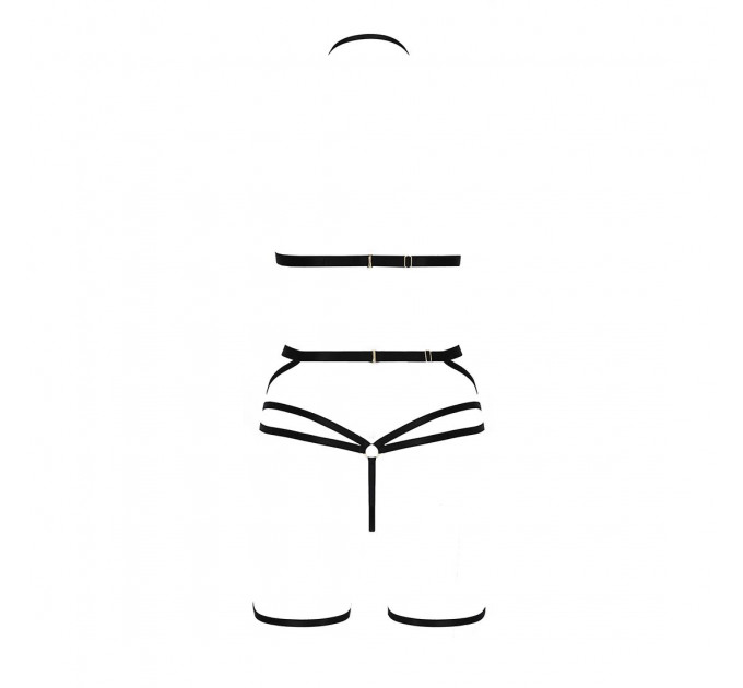 Комплект білизни Passion Exclusive MORGAN SET OpenBra L/XL, black, стрепи, трусики, ліф, пояс