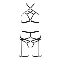 Комплект білизни Passion Exclusive MORGAN SET OpenBra L/XL, black, стрепи, трусики, ліф, пояс — Переглянути зображення 5