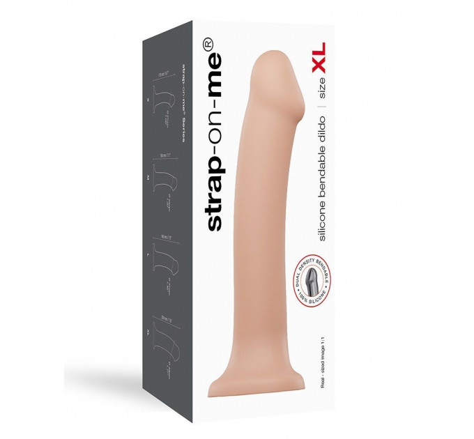 Насадка для страпону Strap-On-Me Dual Density Dildo Flesh XL, діаметр 4,5 см, двошарова, гнучка