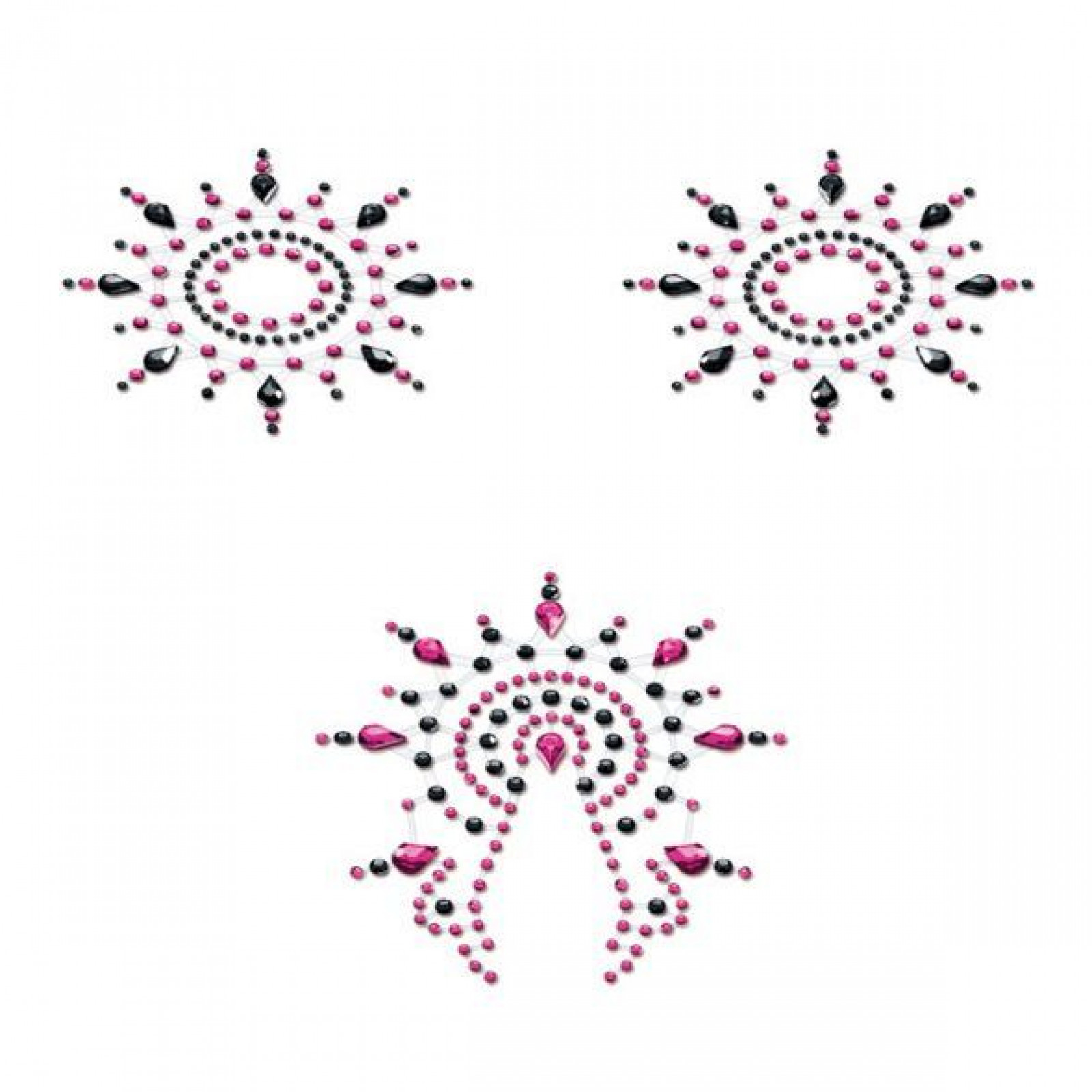 Пэстис из кристаллов Petits Joujoux Gloria set of 3 - Black/Pink, украшение на грудь и вульву