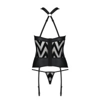 Сетчатый комплект с узором Passion HIMA CORSET L/XL, black, корсет с халтером, подвязки, трусики