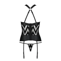 Сітчастий комплект з візерунком Passion HIMA CORSET L/XL black корсет з халтером, підв'язки, трусики — Переглянути зображення 6