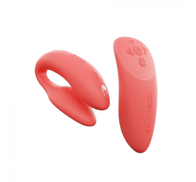 Смарт-вібратор для пар We-Vibe Chorus Crave Coral, сенсорне керування вібраціями стисненням пульта