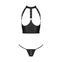 Комплект білизни з відкритими грудьми Passion GENEVIA SET WITH OPEN BRA XXL/XXXL black, корсет, стрі — Переглянути зображення 3