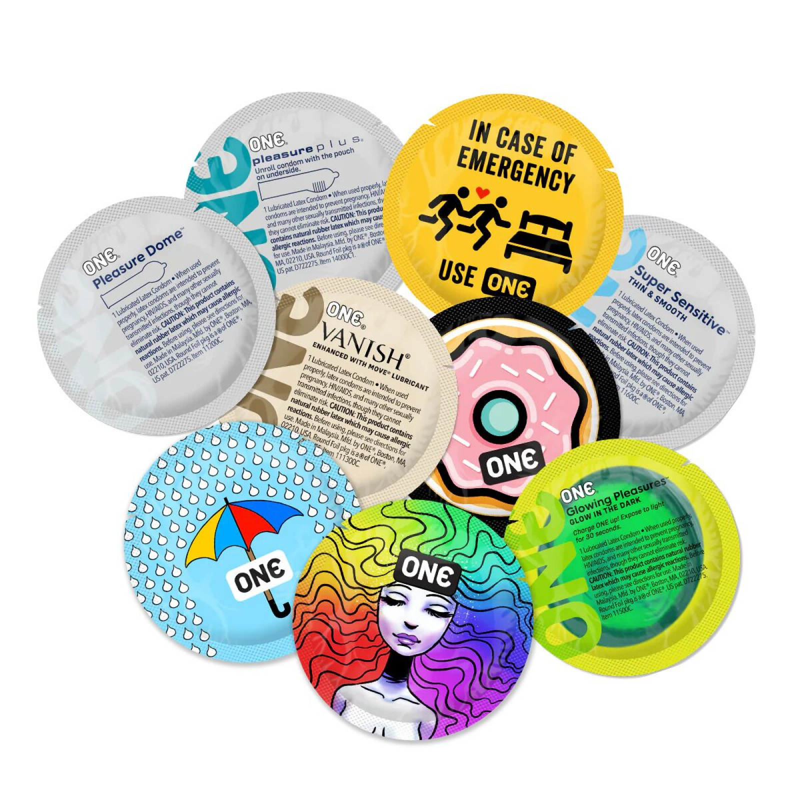 Набір презервативів ONE Fun Mix, 500 шт, 6 видів, паковання ПЕ-пакет