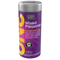 Презервативи ONE Mixed Pleasures, 24 шт, 8 видів, лубрикант у комплекті, подарункове паковання-тубус — Переглянути зображення 1