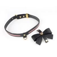 Нашийник з повідцем LOCKINK SEVANDA Love Heart Butterfly Leather Collar Set, чорно-рожевий, з бантом — Переглянути зображення 2