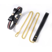 Нашийник з повідцем LOCKINK SEVANDA Love Heart Butterfly Leather Collar Set, чорно-рожевий, з бантом — Переглянути зображення 1