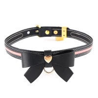 Нашийник з повідцем LOCKINK SEVANDA Love Heart Butterfly Leather Collar Set, чорно-рожевий, з бантом — Переглянути зображення 4