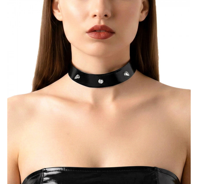 Лакований чокер з шипами Art of Sex - Mistress, колір чорний, розмір S