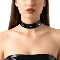 Лакований чокер з шипами Art of Sex - Mistress, колір чорний, розмір M — Переглянути зображення 1